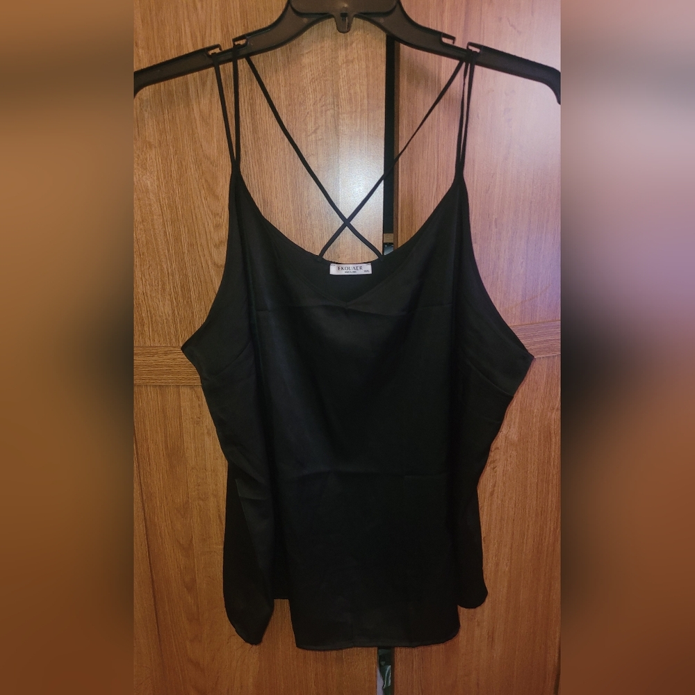 4 Ekouaer satin sleep tops 1 black, 2 white, 1 champagne